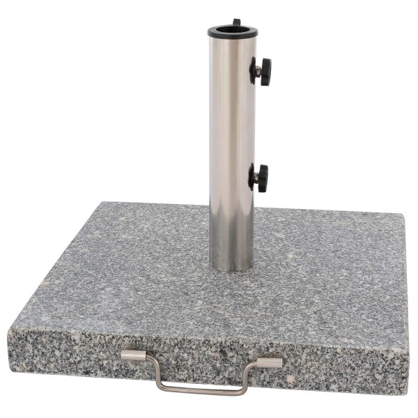 Sonnenschirmständer 30kg Granit poliert grau eckig Edelstahl 45 x45 cm Griff