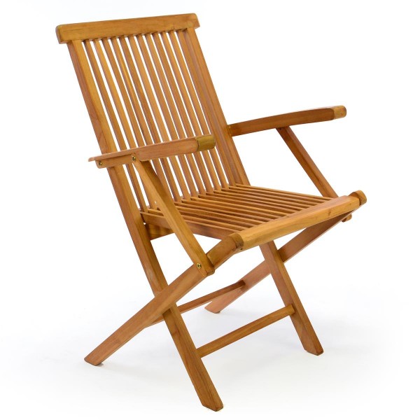 DIVERO Gartenstuhl mit Armlehne Stuhl Teak Holz klappbar massiv behandelt