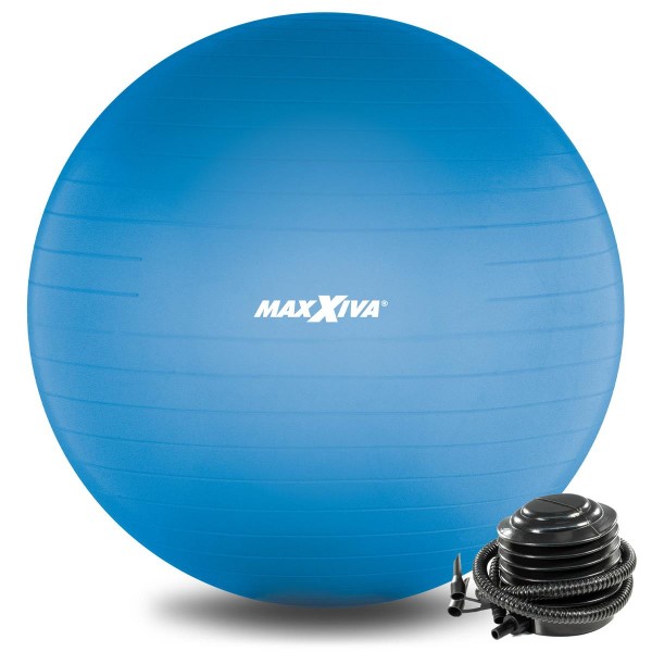 MAXXIVA Gymnastikball Ø 65 cm Blau mit Pumpe Sitzball Fitness Yoga Pilates