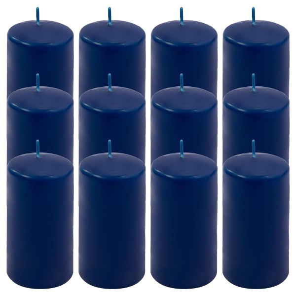 12er Set Stumpenkerze blau Höhe 11,5 cm Ø 6 cm lange Brenndauer Rund-Kerze