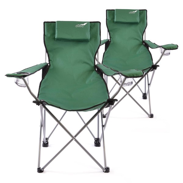 Divero 2er Set Camping Stuhl Faltstuhl Angelstuhl dunkelgrün Kopfkissen robust
