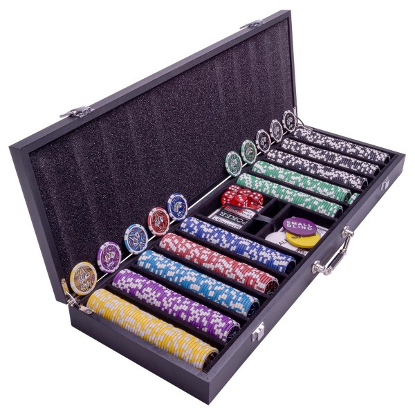 Luxus-Pokerkoffer Holzkoffer Schwarz Poker-Set für bis zu 500 Pokerchips 