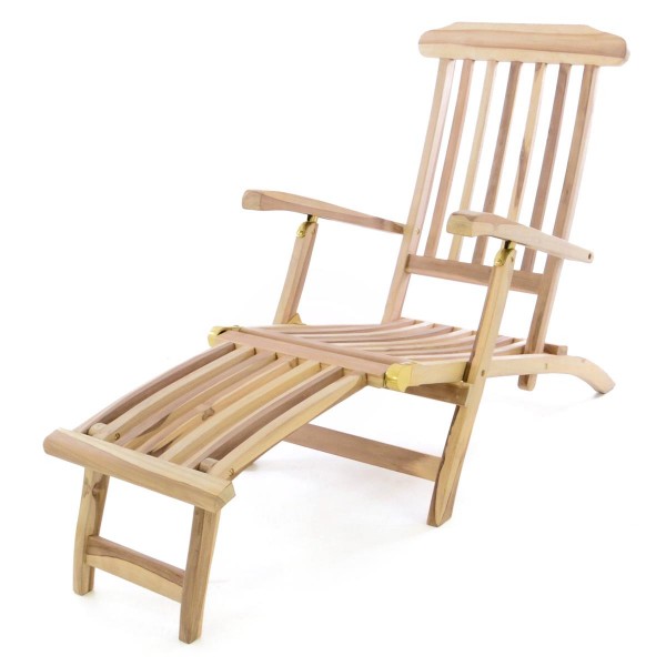 DIVERO Liegestuhl Deckchair &quot;Florentine&quot; Fußteil abnehmbar Teak Holz natur