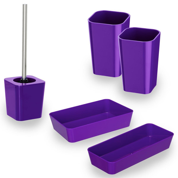 WENKO Badset Candy purple WC Garnitur Zahnputzbecher Seifenspender Ablage
