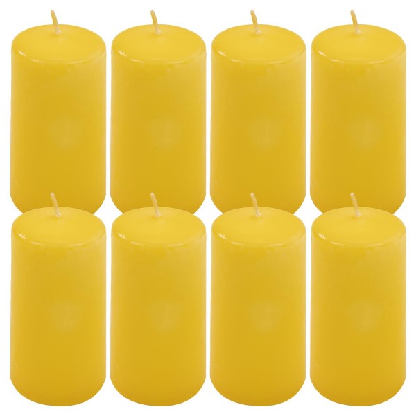 8er Set Stumpenkerze gelb Höhe 10 cm Ø 5 cm lange Brenndauer Rund-Kerze
