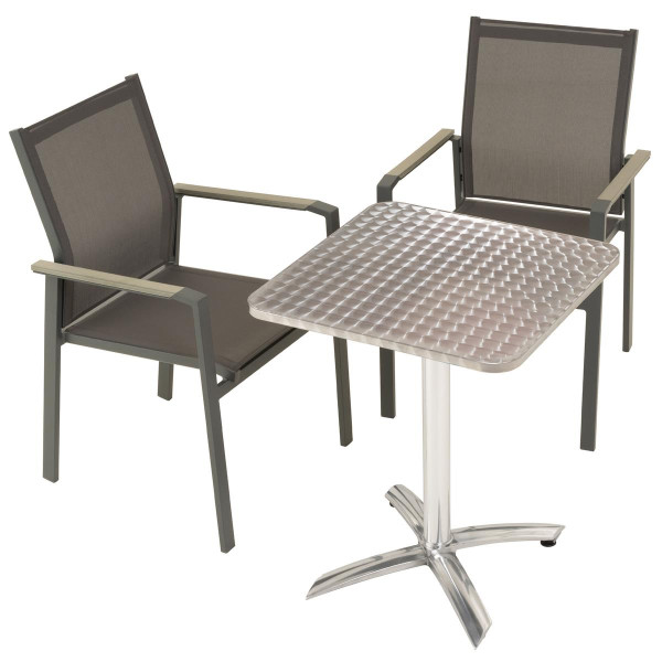 3er Set Bistro-Set Tisch quadratisch klappbar Aluminium mit 2 Stühlen Garnitur
