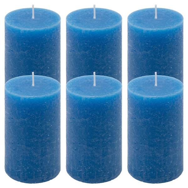 6er Set Rustik-Kerzen blau Höhe 11,5 cm Ø 6,8 cm lange Brenndauer Rund-Kerze