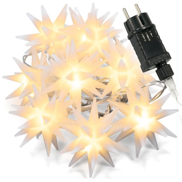 10 LED warm weiß Lichterkette Weihnachtssterne Ø 6 cm Trafo Timer Xmas