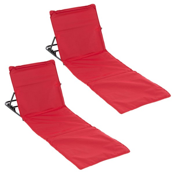 2 x Strandmatte Beachmatte gepolstert faltbar verstellbare Rückenlehne rot
