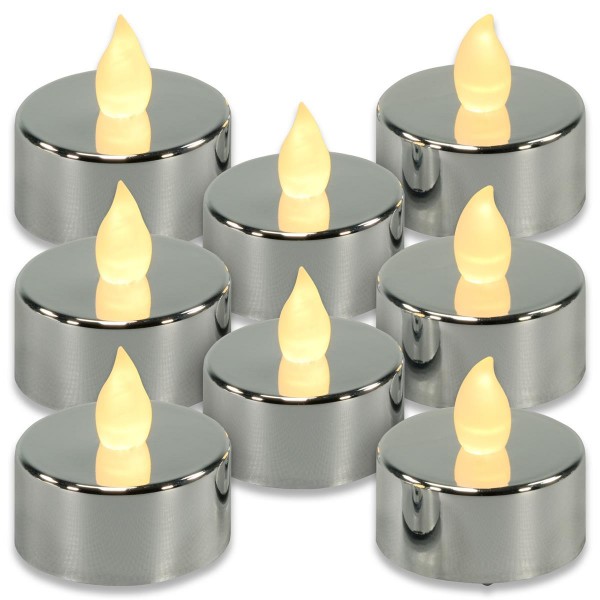 8er Set LED Teelicht silber Batteriebetrieben elektrische Teelicht-Kerzen Xmas