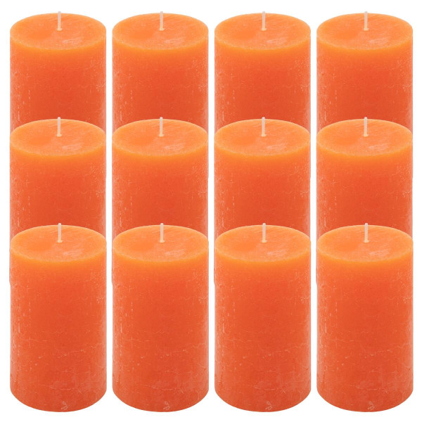 12er Set Rustik-Kerzen orange Höhe 11,5 cm Ø 6,8 cm lange Brenndauer Rund-Kerze