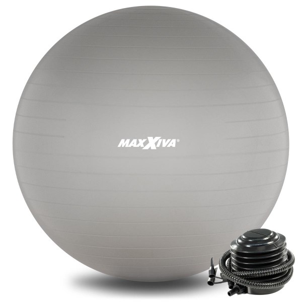 MAXXIVA Gymnastikball Ø 75 cm Silber mit Pumpe Sitzball Fitness Yoga Pilates