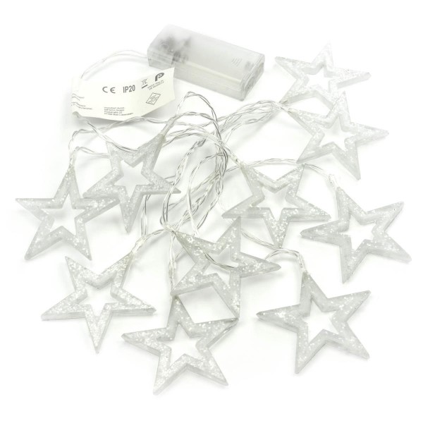 10 LED Lichterkette Glitzersterne warm weiß 6,5 cm Batterie Weihnachts-Sterne