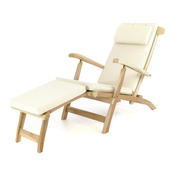 DIVERO Liegestuhl Deckchair &quot;Florentine&quot; Steamer Chair Teakholz Auflage creme