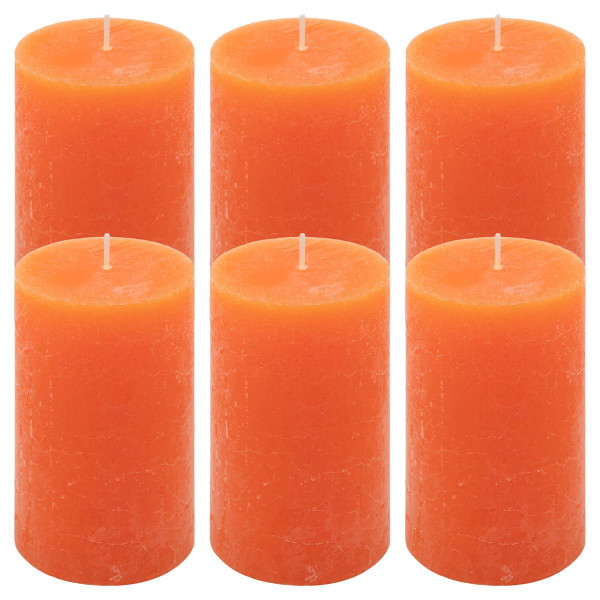 6er Set Rustik-Kerzen orange Höhe 11,5 cm Ø 6,8 cm lange Brenndauer Rund-Kerze