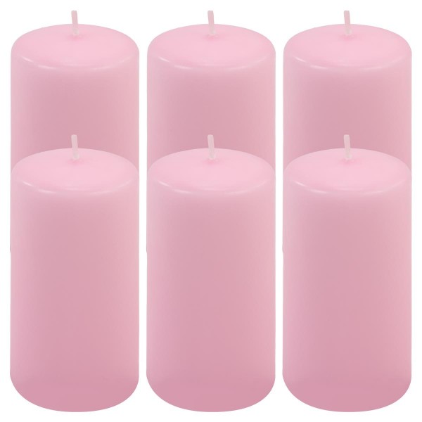 6er Set Stumpenkerze pink Höhe 11,5 cm Ø 6 cm lange Brenndauer Rund-Kerze