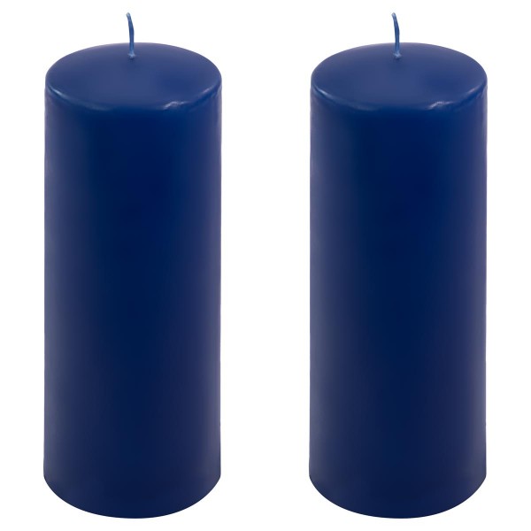 2er Set Stumpenkerze blau Höhe 20 cm Ø 7,5 cm lange Brenndauer Rund-Kerze