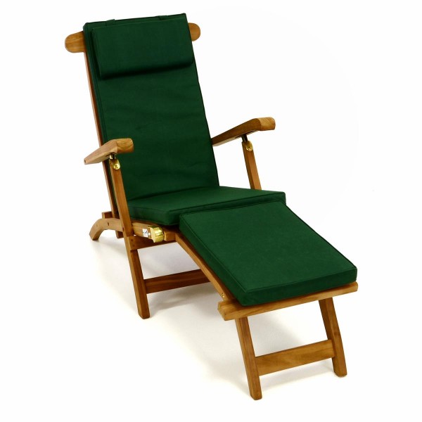 DIVERO Liegestuhl Deckchair &quot;Florentine&quot; Teak Holz behandelt Auflage grün