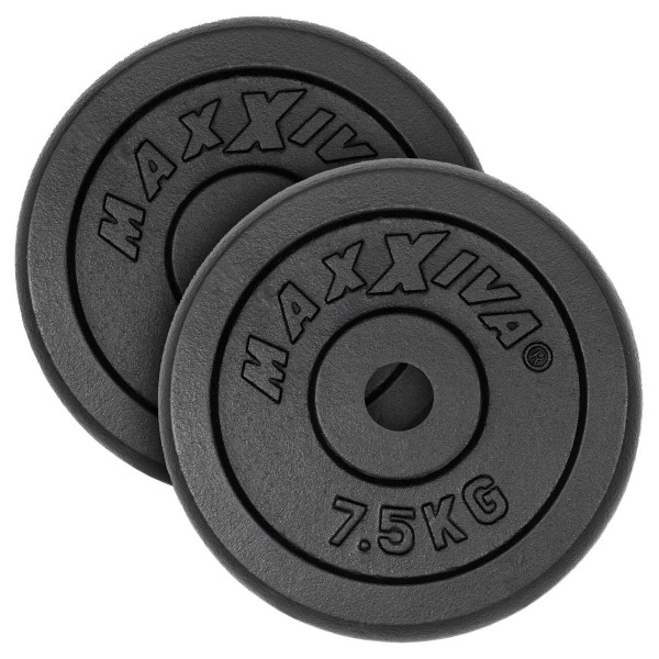 MAXXIVA Hantelscheiben 2er Set Gewichtsplatte je 7,5 kg Gusseisen schwarz 15 kg