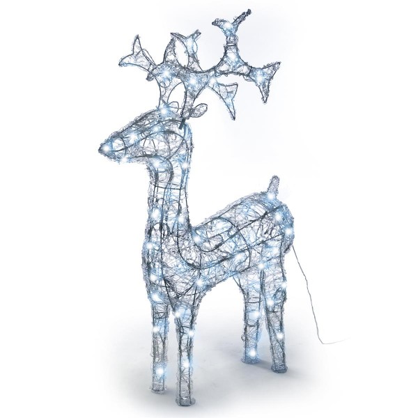 Rentier Acryl 120 LED Weihnachtsbeleuchtung Weihnachten Deko Figur 100 cm weiß