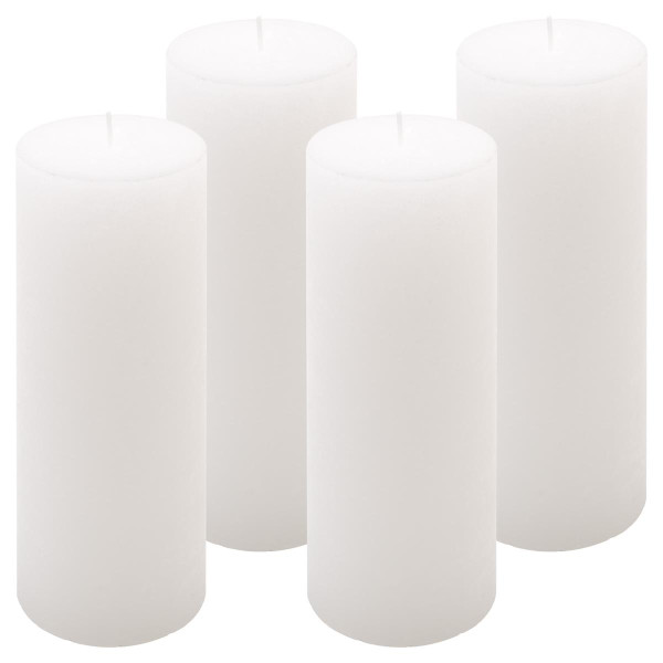 4er Set Rustik-Kerzen weiß Höhe 20 cm Ø 7,5 cm lange Brenndauer Rund-Kerze