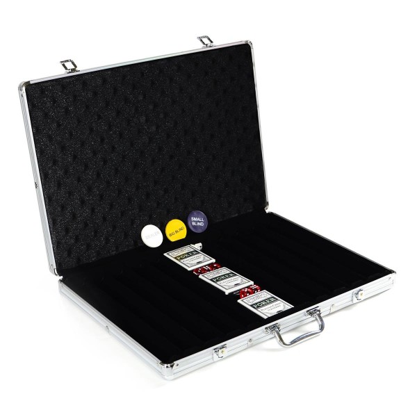 Pokerkoffer für 1000 Poker Chips mit Zubehör Pokerkarten Würfel Buttons
