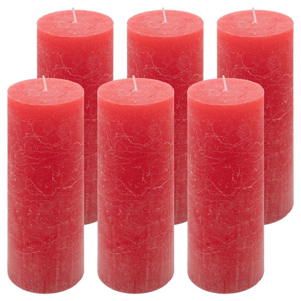 6er Set Rustik-Kerzen rot Höhe 20 cm Ø 7,5 cm lange Brenndauer Rund-Kerze