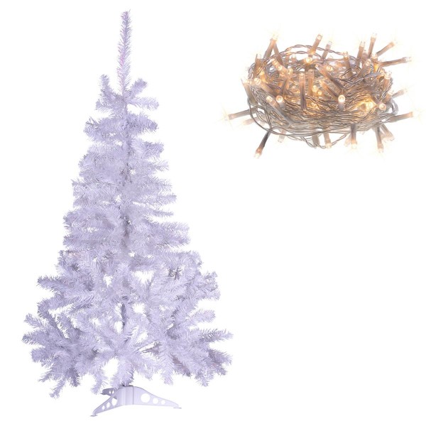 Weihnachtsbaum weiß 120 cm mit Ständer + 100 LED Lichterkette Fest-Baum