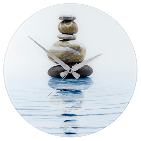 WENKO Wanduhr Meditation Steinbalance gehärtetes Glas, 37 x 3 x 37 cm