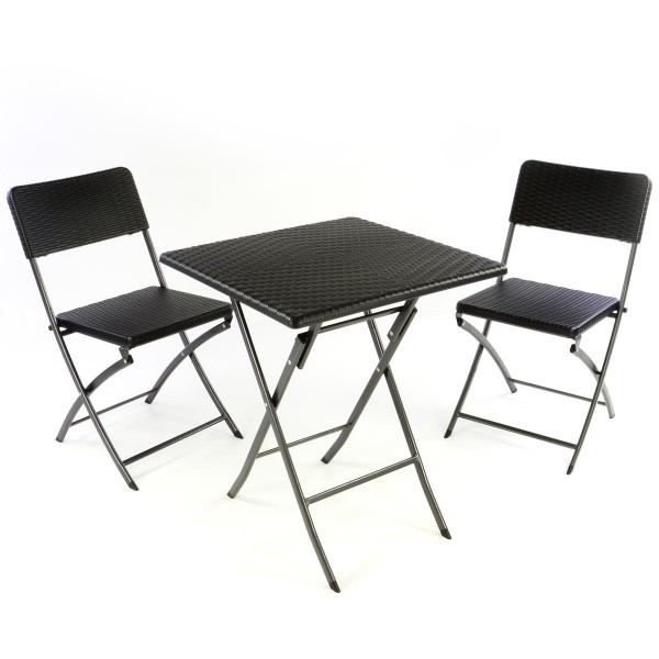3er Set Garnitur Tischset mit 2 Stühlen Balkonset Rattan-Optik schwarz Bistroset