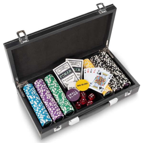 Pokerkoffer Leder Deluxe mit 300 Laser Chips abgerundet Texas Holdem Black Jack
