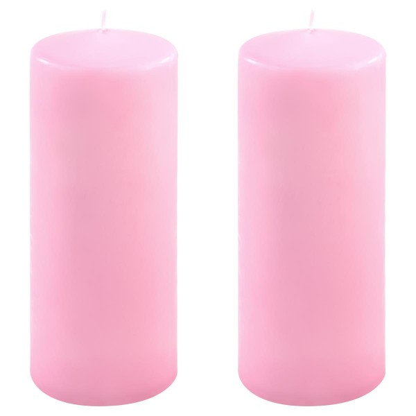 2er Set Stumpenkerze pink Höhe 20 cm Ø 7,5 cm lange Brenndauer Rund-Kerze
