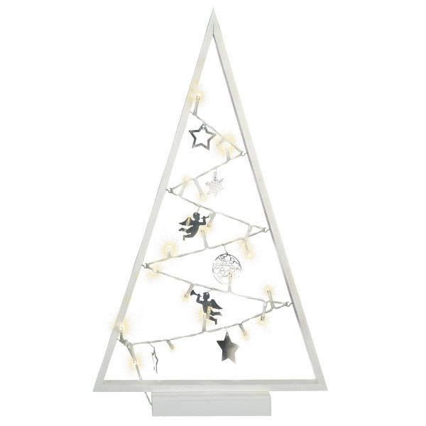 Dekoleuchte Weihnachten Rahmen weiß Lichterkette 20 LED 7 Metallanhänger 50 cm