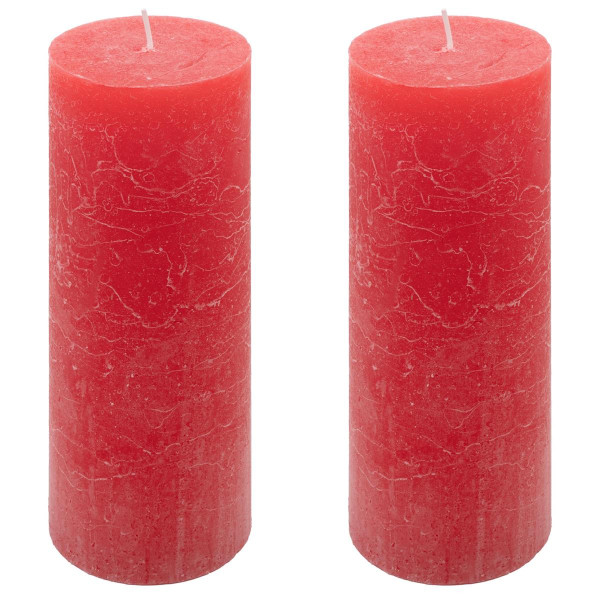 2er Set Rustik-Kerzen rot Höhe 20 cm Ø 7,5 cm lange Brenndauer Rund-Kerze