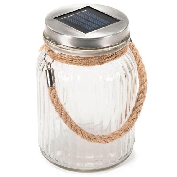 Solarglas mit 3 LED warm weiß mit Aufhänger Einmachglas Gartenbeleuchtung
