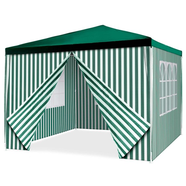 Pavillon Partyzelt 3x3m grün weiß wasserdicht 4 Seitenteile Gartenzelt Eventzelt