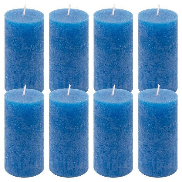 8er Set Rustik-Kerze blau Höhe 10 cm Ø 5 cm lange Brenndauer Rund-Kerze