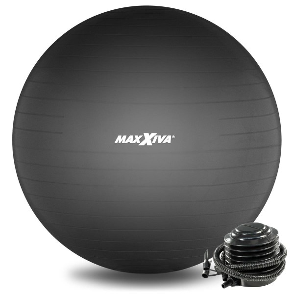 MAXXIVA Gymnastikball Ø 75 cm Schwarz mit Pumpe Sitzball Fitness Yoga Pilates