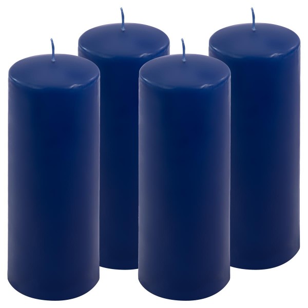 4er Set Stumpenkerze blau Höhe 20 cm Ø 7,5 cm lange Brenndauer Rund-Kerze
