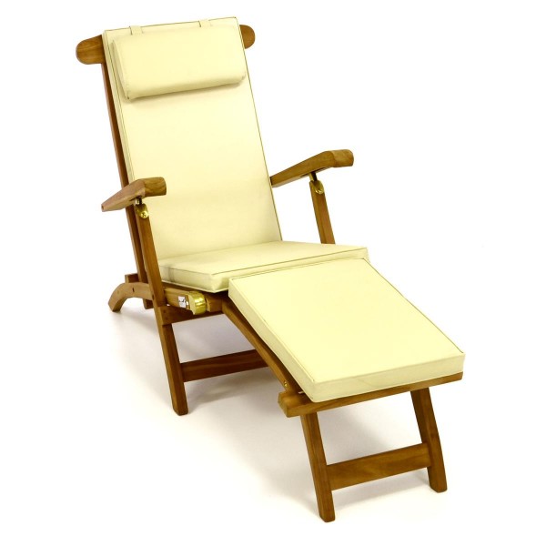 DIVERO Liegestuhl Deckchair &quot;Florentine&quot; Teak Holz behandelt Auflage creme